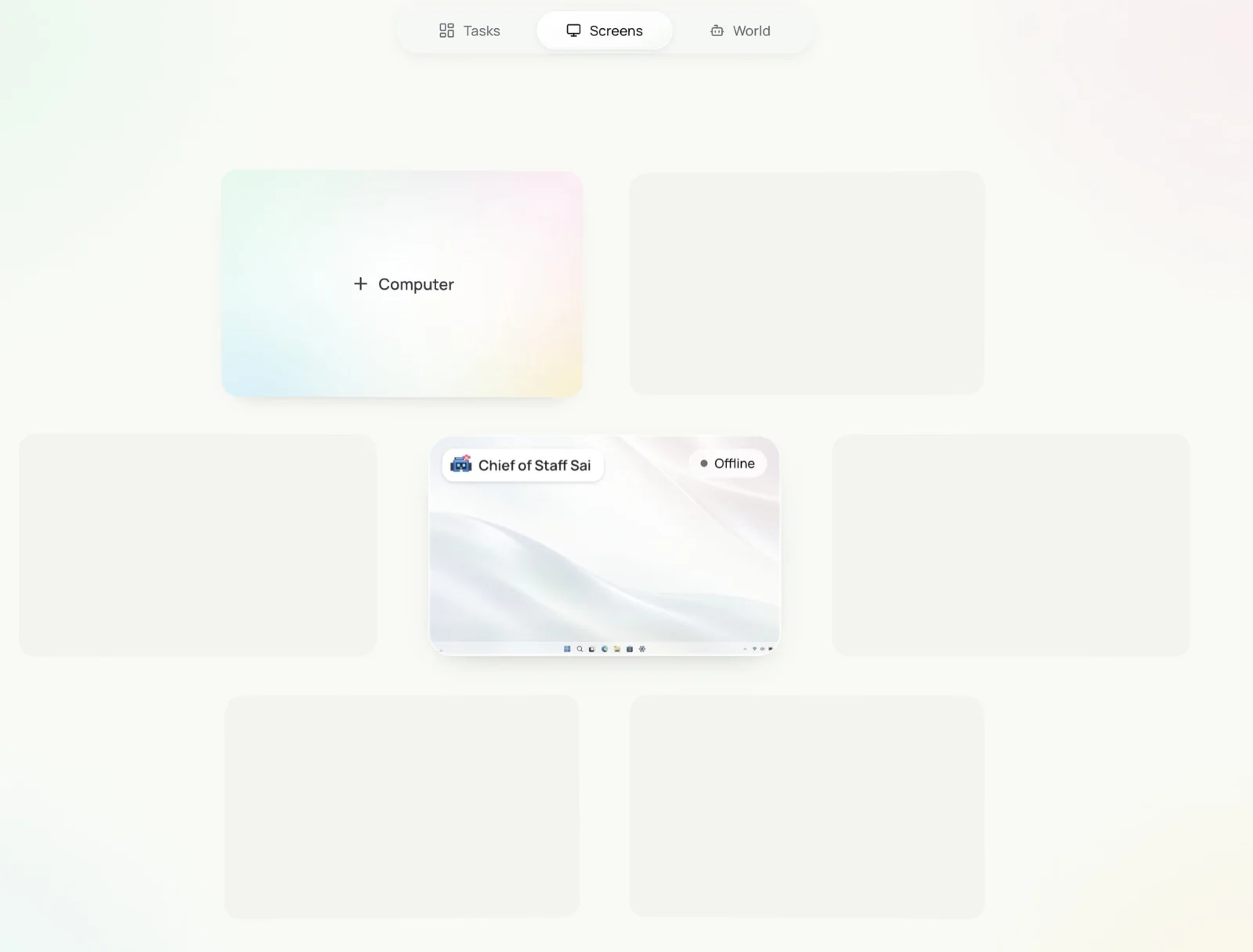 Screens in Sai, showing several private cloud computers